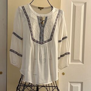 Democracy Cream Blouse with Blue Accents